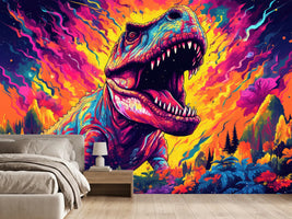 photo-wallpaper-roaring-t-rex-in-a-psychedelic-neon-jungle