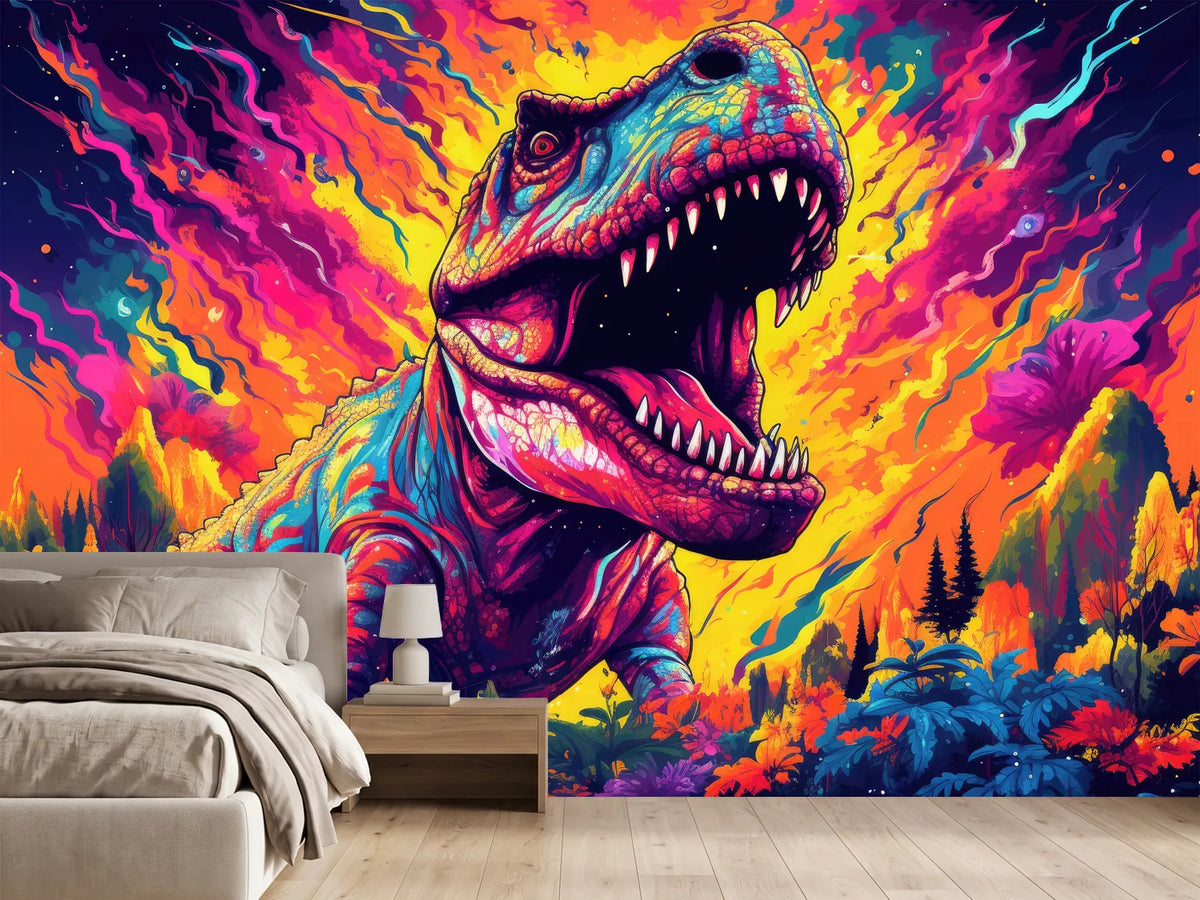 photo-wallpaper-roaring-t-rex-in-a-psychedelic-neon-jungle