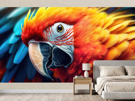 photo-wallpaper-macaw-in-profile-with-glowing-red-and-yellow-plumage