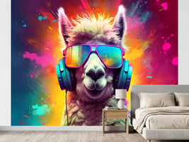 photo-wallpaper-llama-in-headphones-and-mirrored-shades-against-a-neon-colour-burst