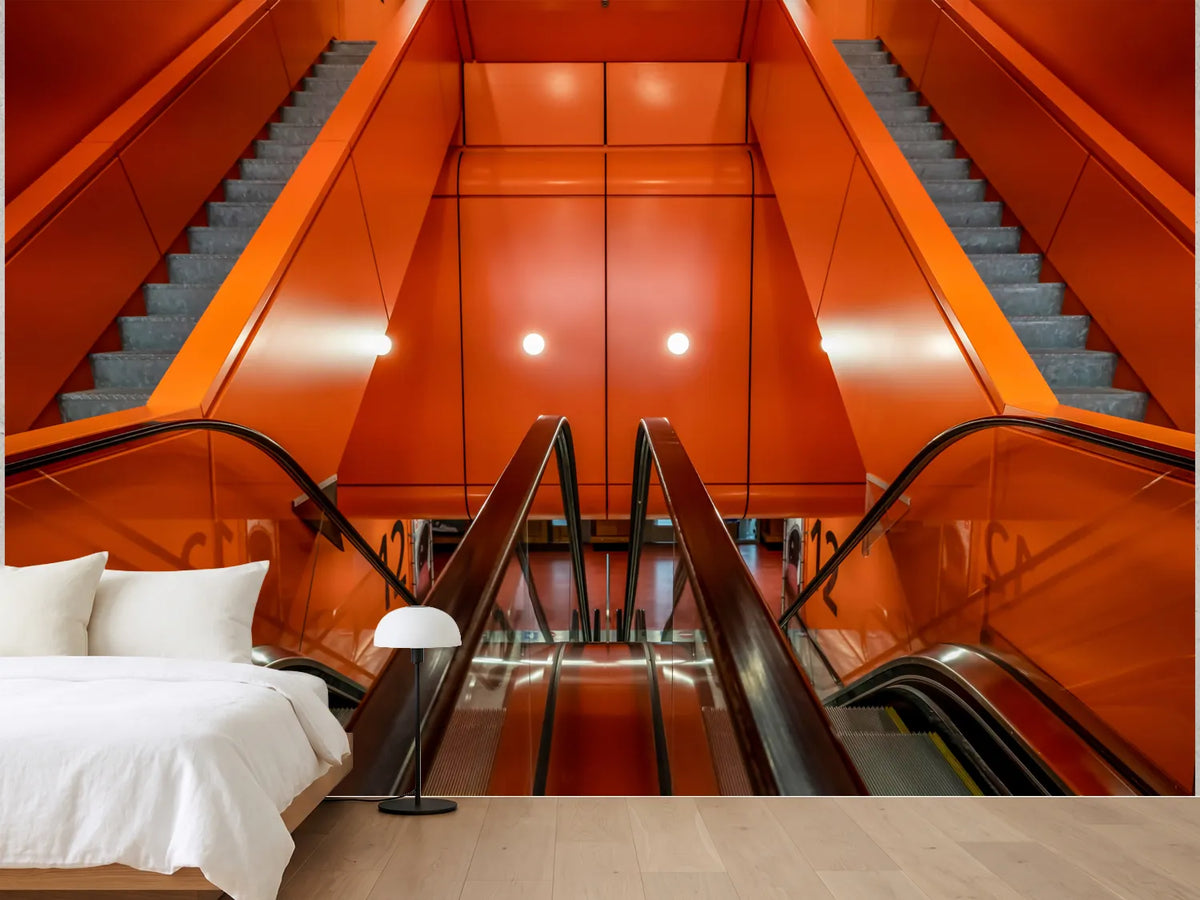 photo-wallpaper-vibrant-orange-escalators