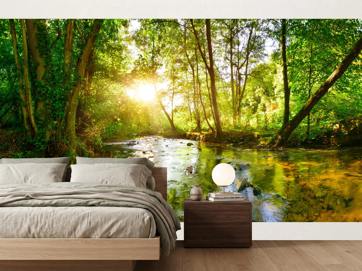 photo-wallpaper-stream-through-the-forest-in-the-bright-light-of-the-sun