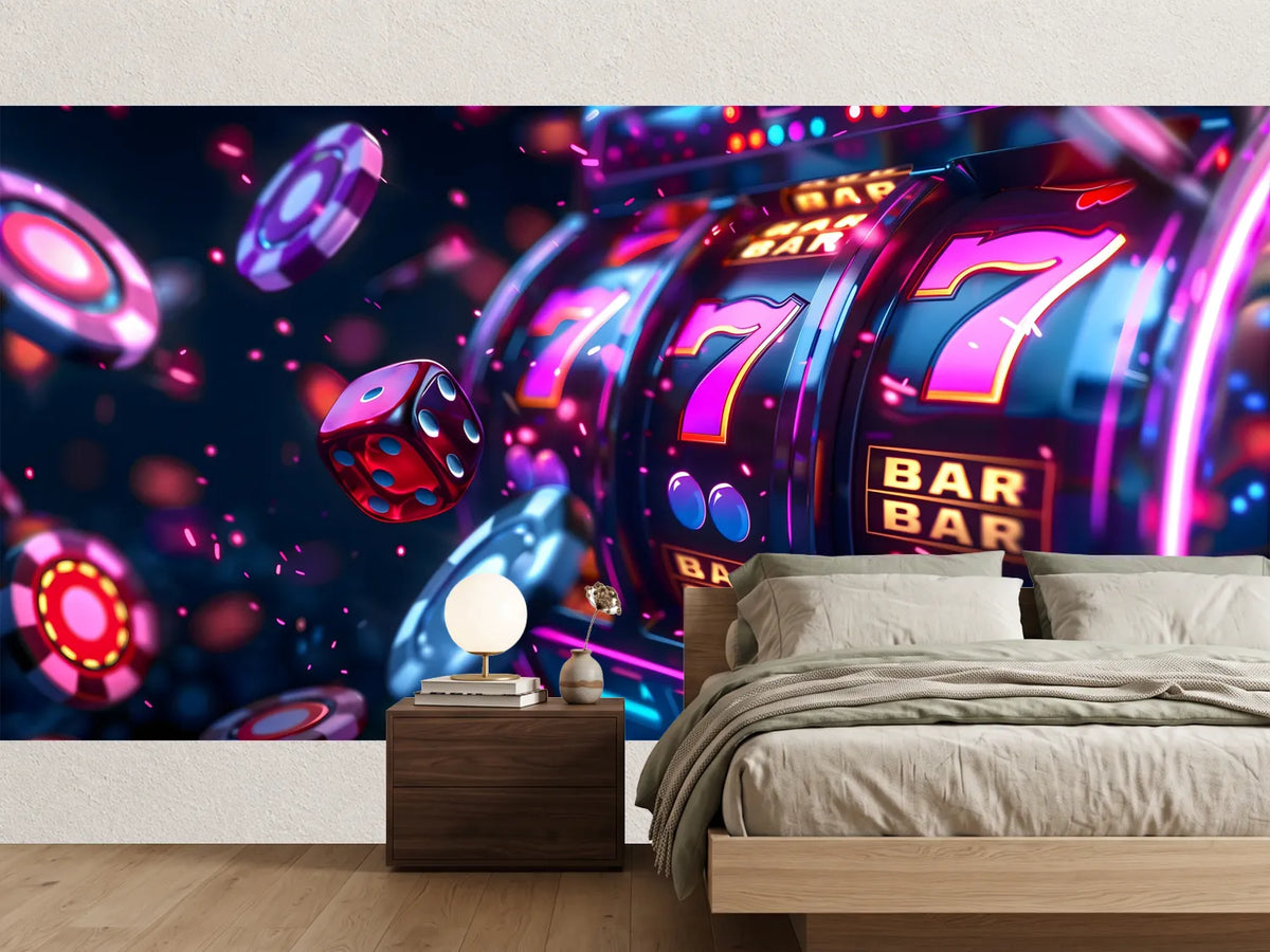 photo-wallpaper-slot-machine-reels-glowing-with-neon-sevens-flying-chips-and-dice