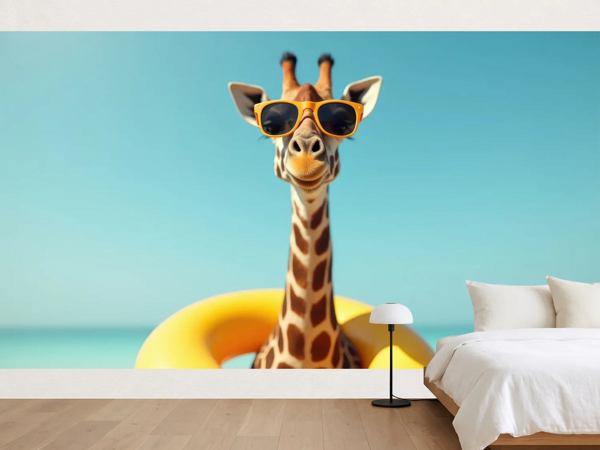 photo-wallpaper-giraffe-in-yellow-sunglasses-with-a-swim-ring-by-a-turquoise-sea