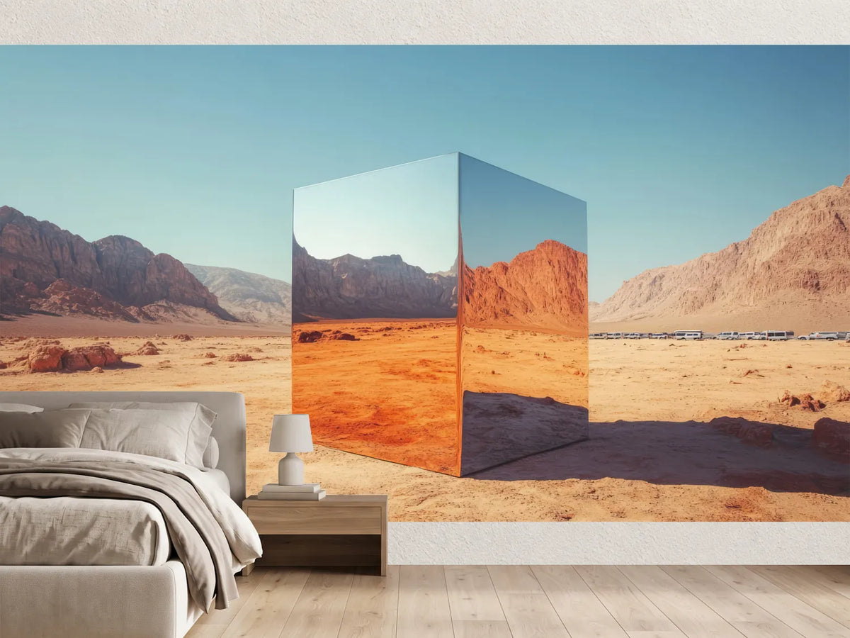 photo-wallpaper-mirrored-cube-in-a-red-desert-reflecting-rugged-mountains