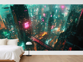 photo-wallpaper-neon-city-at-night-with-skyscrapers-in-teal-and-pink
