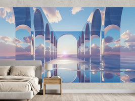photo-wallpaper-mirrored-arches-above-still-water-at-sunset