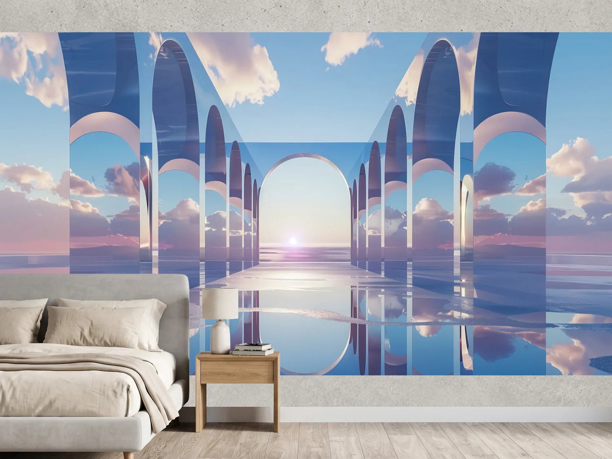 photo-wallpaper-mirrored-arches-above-still-water-at-sunset