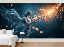 photo-wallpaper-wireframe-guardian-angel-in-blue-light-releasing-golden-sparks