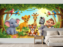 photo-wallpaper-cheerful-baby-jungle-animals-in-bright-sunshine-colourful-cartoon-style