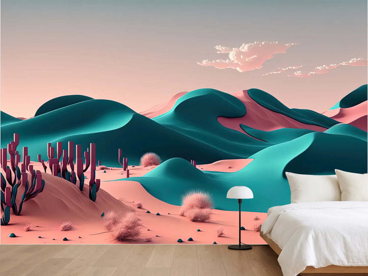 photo-wallpaper-surreal-desert-dunes-in-blush-pink-and-teal-with-cacti-in-the-sand