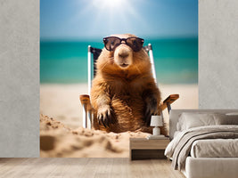 photo-wallpaper-groundhog-wearing-sunglasses-on-a-beach