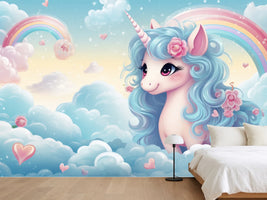 photo-wallpaper-unicorn-with-turquoise-mane-among-pastel-clouds-and-rainbows