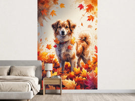 photo-wallpaper-cute-dog-in-autumn-leaves-watercolor-illustration