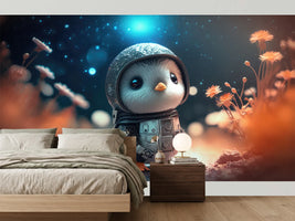 photo-wallpaper-baby-penguin-in-a-space-suit-among-glowing-flowers-under-starry-skies