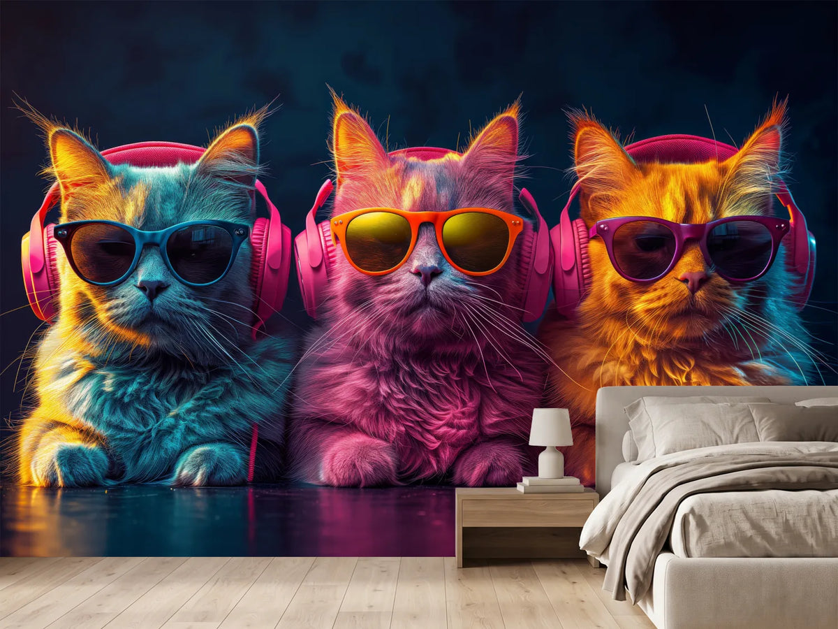 photo-wallpaper-three-cats-in-headphones-and-sunglasses-lit-in-neon-colours