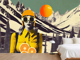 photo-wallpaper-skier-with-oranges-against-snowy-peaks-in-a-retro-collage