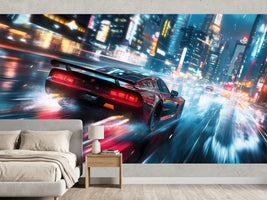 photo-wallpaper-red-sports-car-racing-through-a-rainy-neon-city-at-night