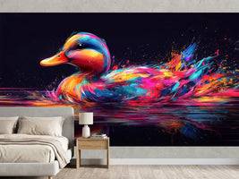 photo-wallpaper-duck-of-glowing-paint-splashes-on-dark-water