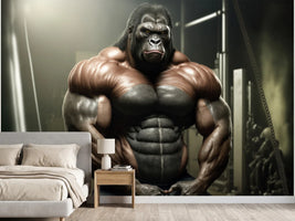 photo-wallpaper-muscular-gorilla-flexing-in-the-dim-light-of-an-old-gym