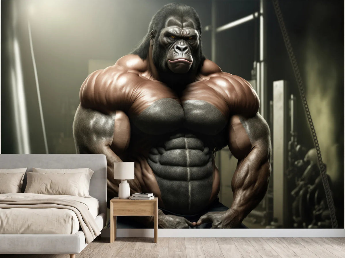 photo-wallpaper-muscular-gorilla-flexing-in-the-dim-light-of-an-old-gym