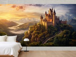 photo-wallpaper-fairytale-castle-above-a-misty-mountain-valley-at-golden-hour