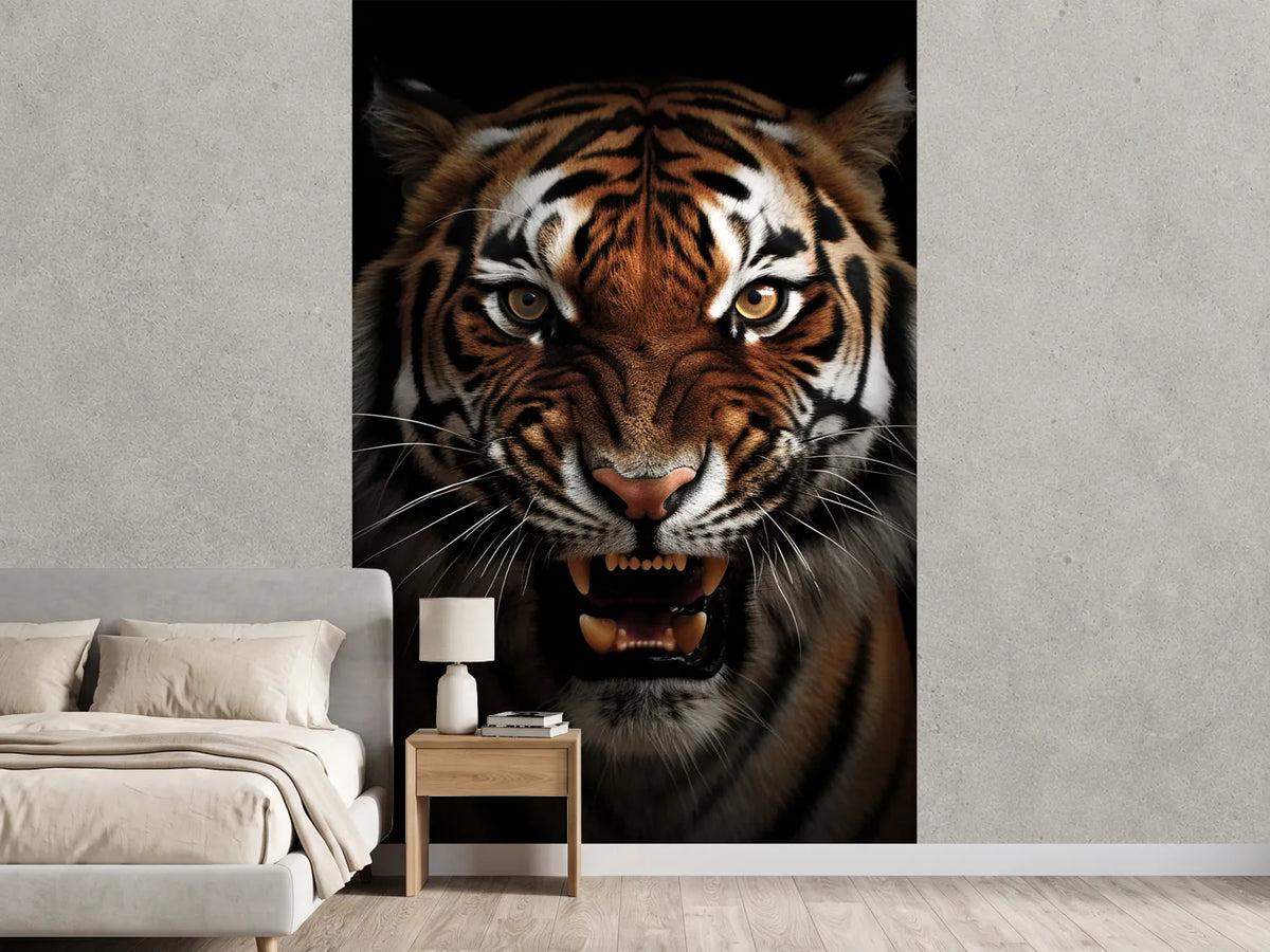 photo-wallpaper-snarling-tiger-in-the-dark-with-amber-eyes