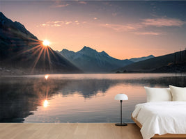 photo-wallpaper-sunrise-on-mountain-with-foggy-in-medicine-lake-at-jasper
