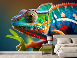 photo-wallpaper-closeup-of-a-colorful-chameleon-lizard-generative-ai