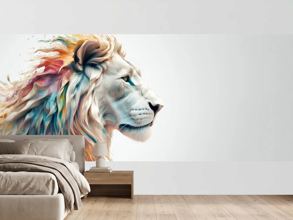 photo-wallpaper-lion-in-profile-with-a-mane-of-flowing-rainbow-colours
