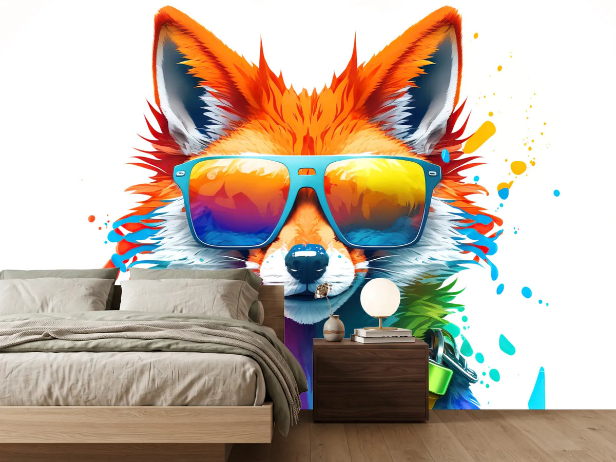 photo-wallpaper-fox-in-sunglasses-amid-bright-splashes-of-colour