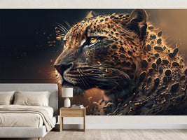 photo-wallpaper-leopard-profile-dissolving-into-golden-droplets-on-dark-ground