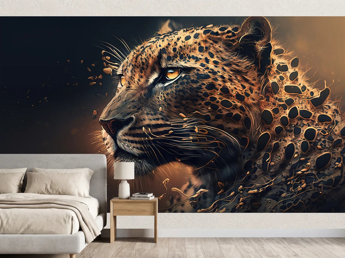 photo-wallpaper-leopard-profile-dissolving-into-golden-droplets-on-dark-ground