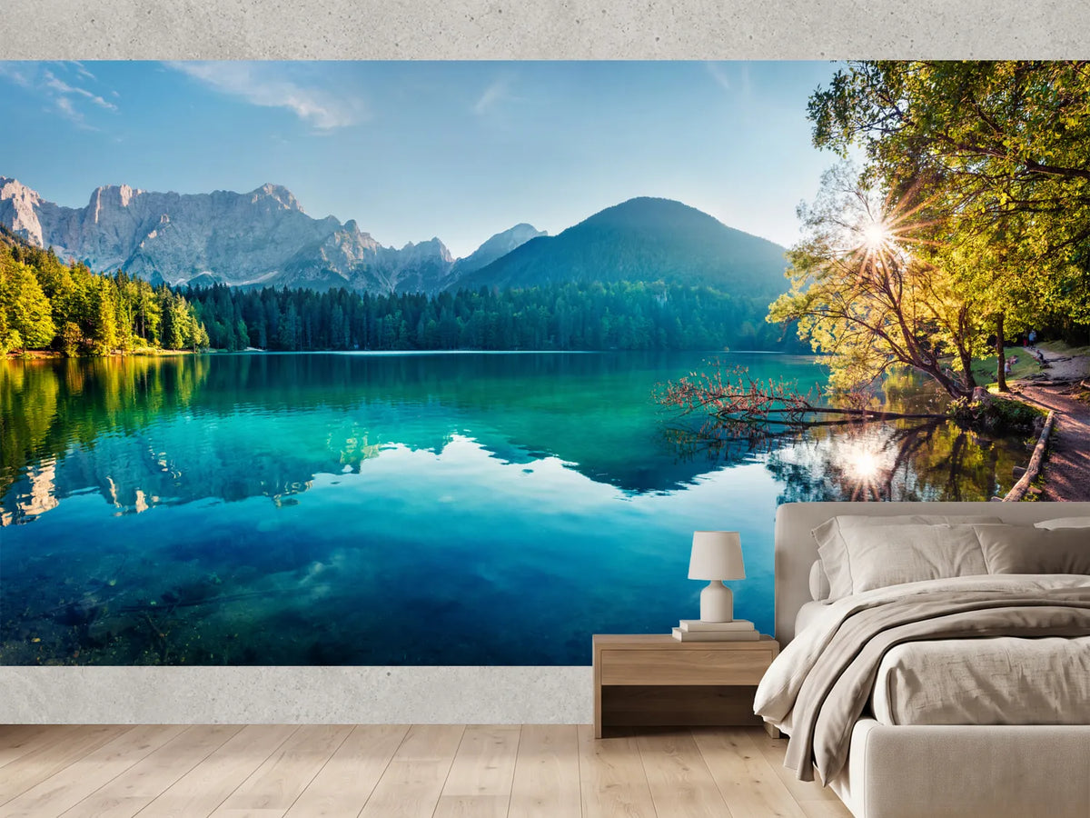 photo-wallpaper-turquoise-mountain-lake-at-sunrise-in-the-julian-alps