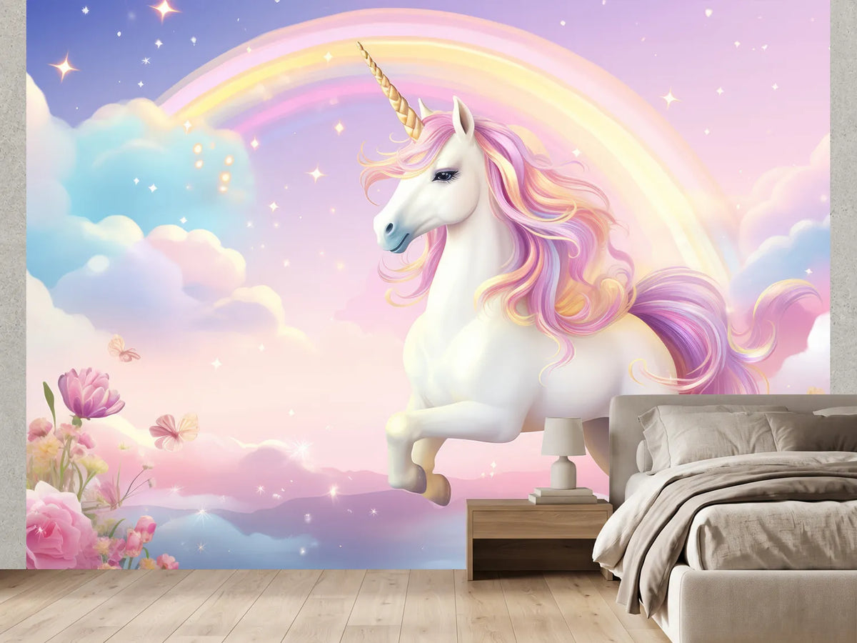 photo-wallpaper-white-unicorn-with-a-rainbow-above-pastel-clouds