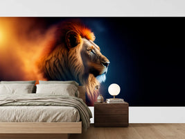photo-wallpaper-lion-in-profile-with-a-glowing-mane-against-deep-blue-darkness