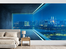 photo-wallpaper-night-skyline-beyond-panoramic-glass-concrete-room-in-deep-blue