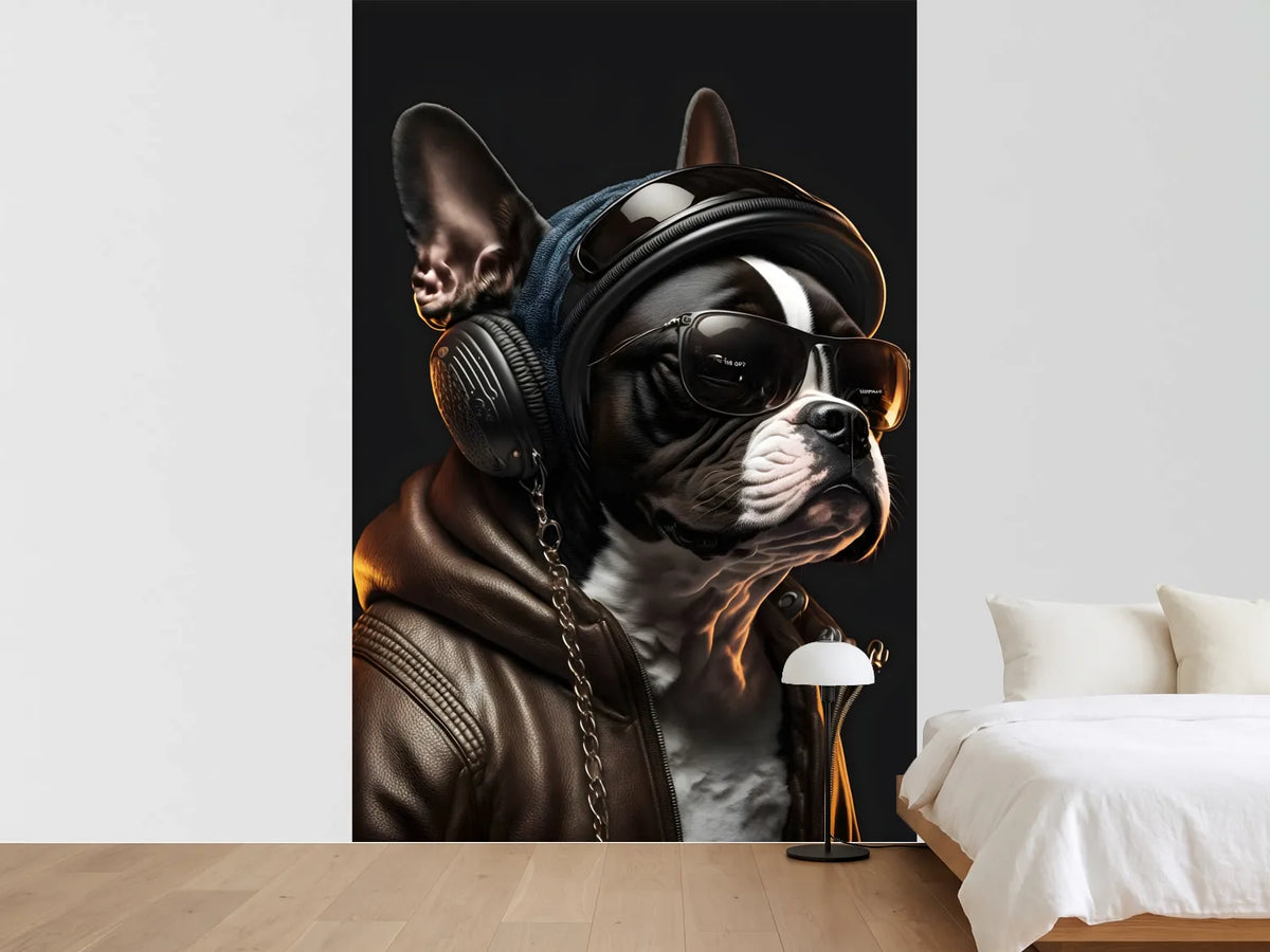 photo-wallpaper-boston-terrier-in-a-leather-jacket-with-aviator-shades-and-headphones