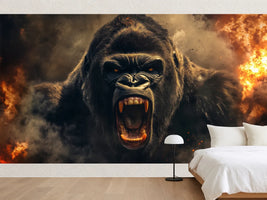photo-wallpaper-angry-gorilla-roaring-amidst-flames-and-smoke