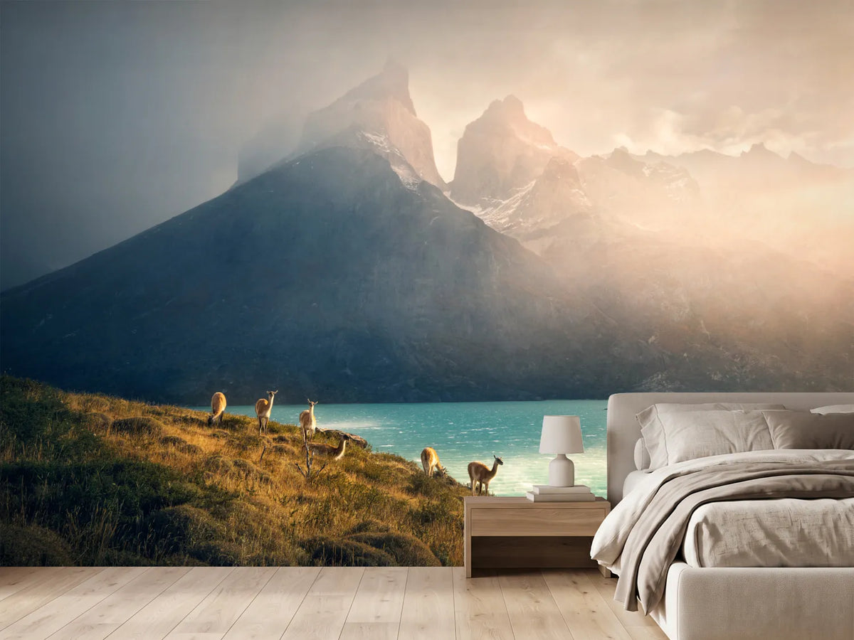 photo-wallpaper-guanacos-patagonia-peaks