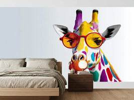 photo-wallpaper-colourful-giraffe-wearing-red-sunglasses-on-white