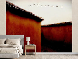 photo-wallpaper-ancient-walls-soaring-birds