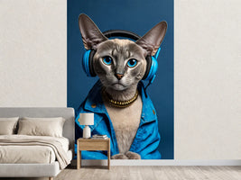 photo-wallpaper-cat-in-blue-headphones-and-a-denim-jacket-against-deep-blue