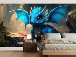 photo-wallpaper-little-blue-dragon-with-golden-eyes-among-mossy-rocks