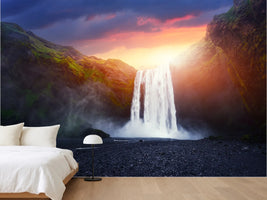 photo-wallpaper-skogafoss-glowing-at-sunset-icelands-thundering-waterfall