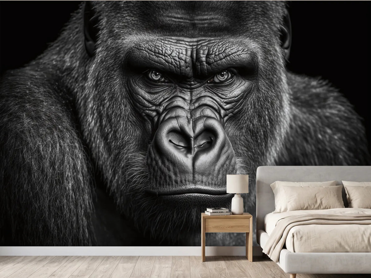 photo-wallpaper-black-and-white-head-portrait-of-a-gorilla