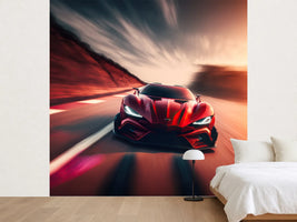 photo-wallpaper-red-sports-car-racing-down-the-track-in-blurred-evening-light