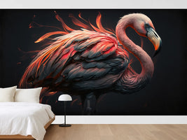 photo-wallpaper-flamingo-with-glowing-plumage-against-deep-black