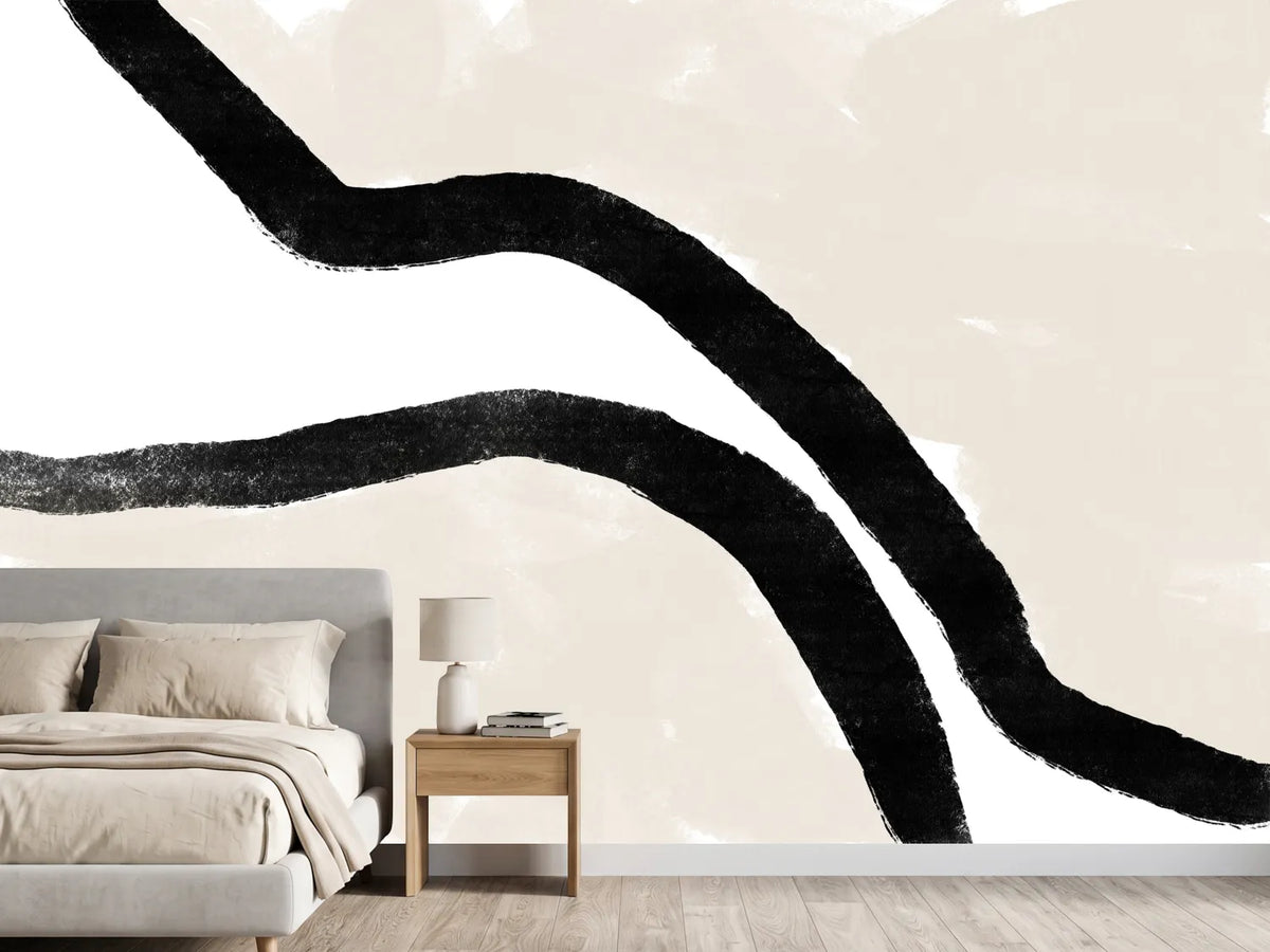 photo-wallpaper-black-curves-on-a-textured-beige-background