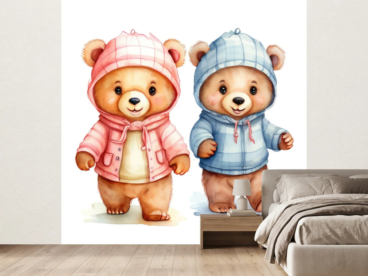 photo-wallpaper-watercolor-bears-cute-lovely-animal-illustration-in-cartoon-style
